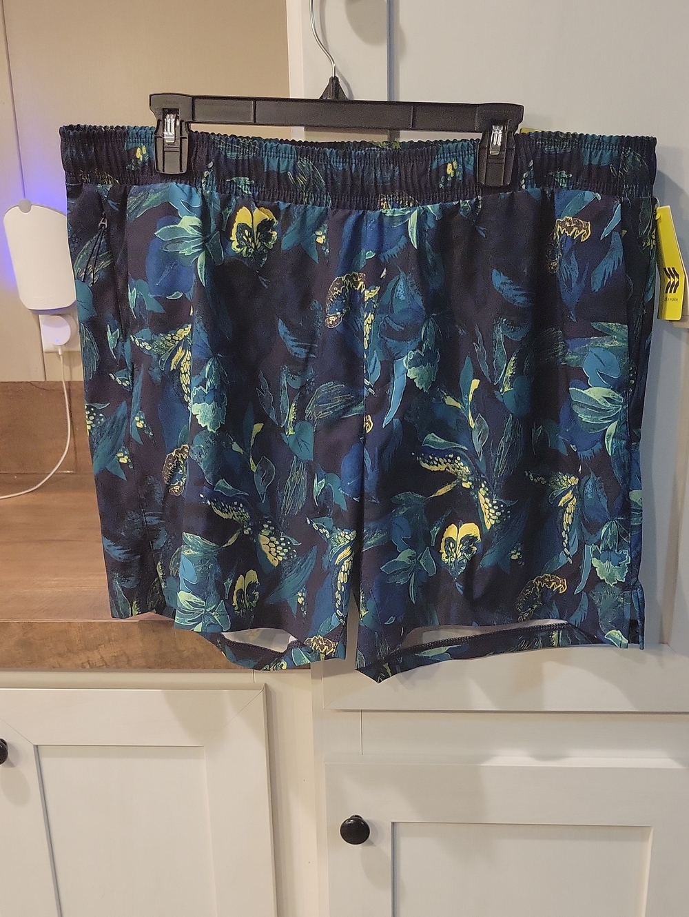 all in motion Navy Floral Athletic Shorts with Blue and Yellow Accents